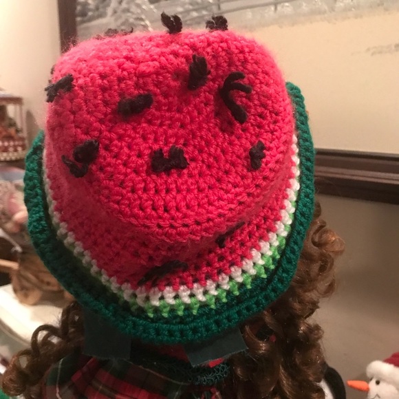 🎉HP🎊Watermelon Hand Crochet Baby Blanket Hat - Picture 3 of 16